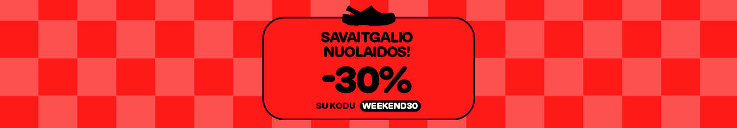 Tik sausio 23&ndash;25 d. pažymėtoms prekėms taikoma 30% nuolaida su kodu WEEKEND30. Nepraleiskite progos ir apsipirkite Crocs.lt jau dabar!